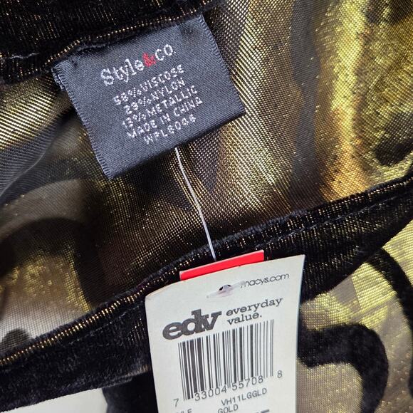 Style & Co Retro Scarf Black Velvet Gold Metallic Whimsigoth Shimmer Holiday NWT - Picture 9 of 10